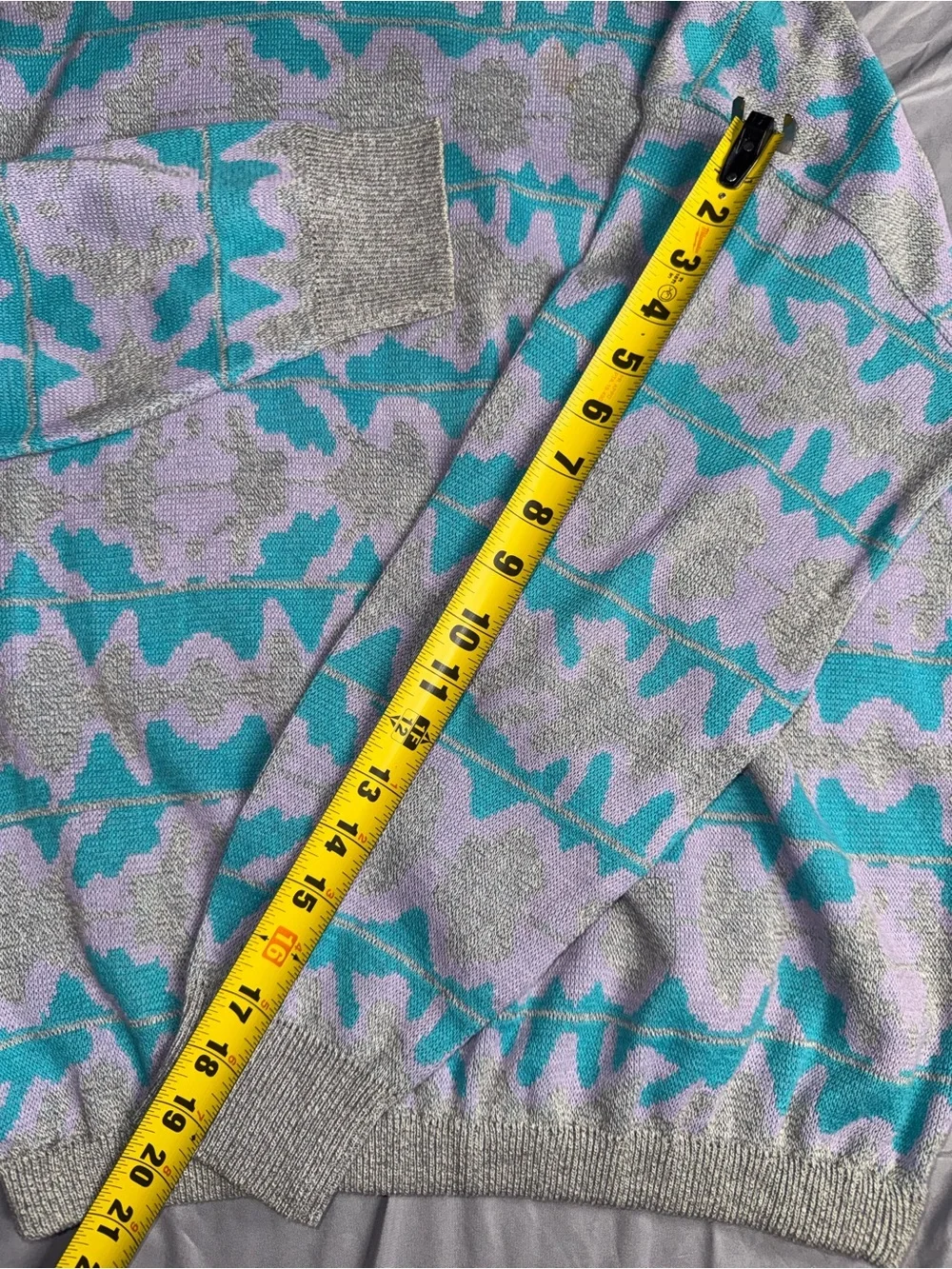 VTG Lorano Pullover Sweater Cosby Abstract Wave Pattern TealLavender Grandpacore